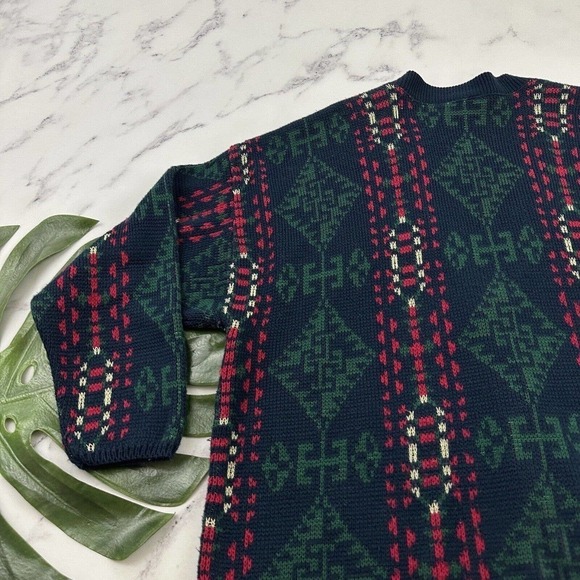 Avon Style Womens Vintage Cardigan Sweater Plus Size 1x Blue Red Blanket Woven - Picture 11 of 12